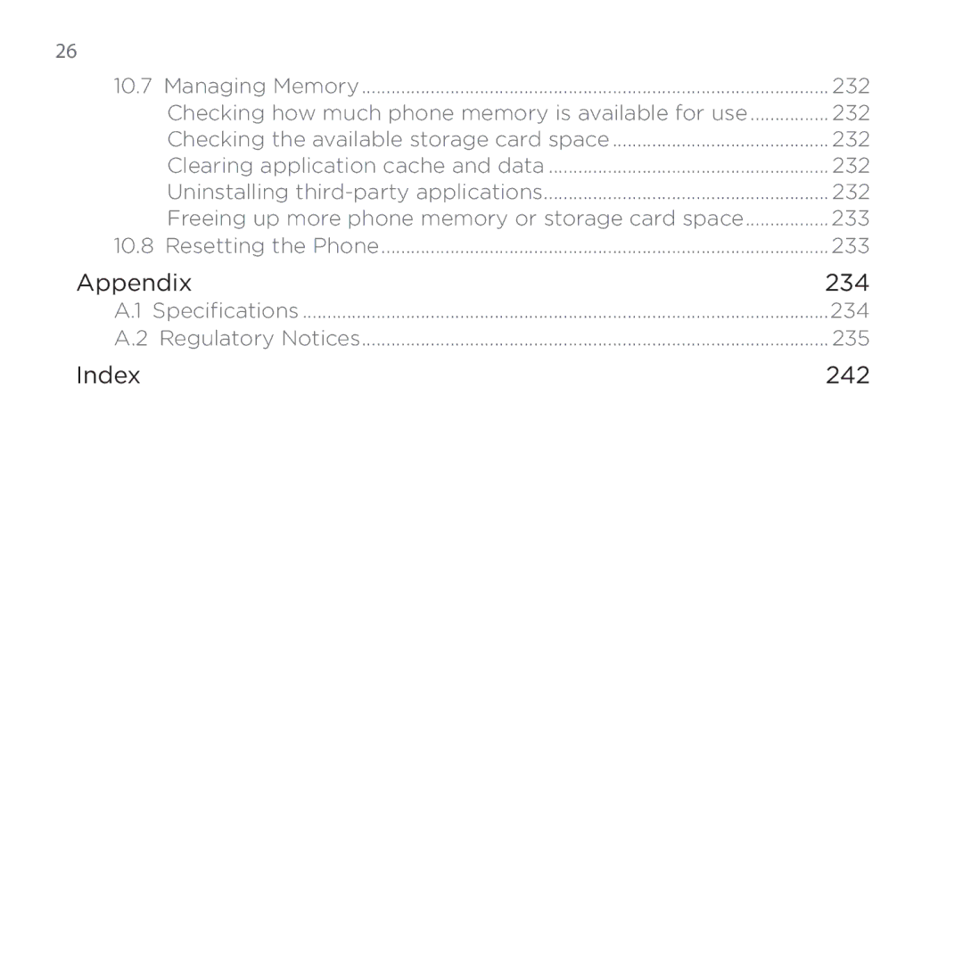 HTC 200 manual 26 , 232, 234, 235 